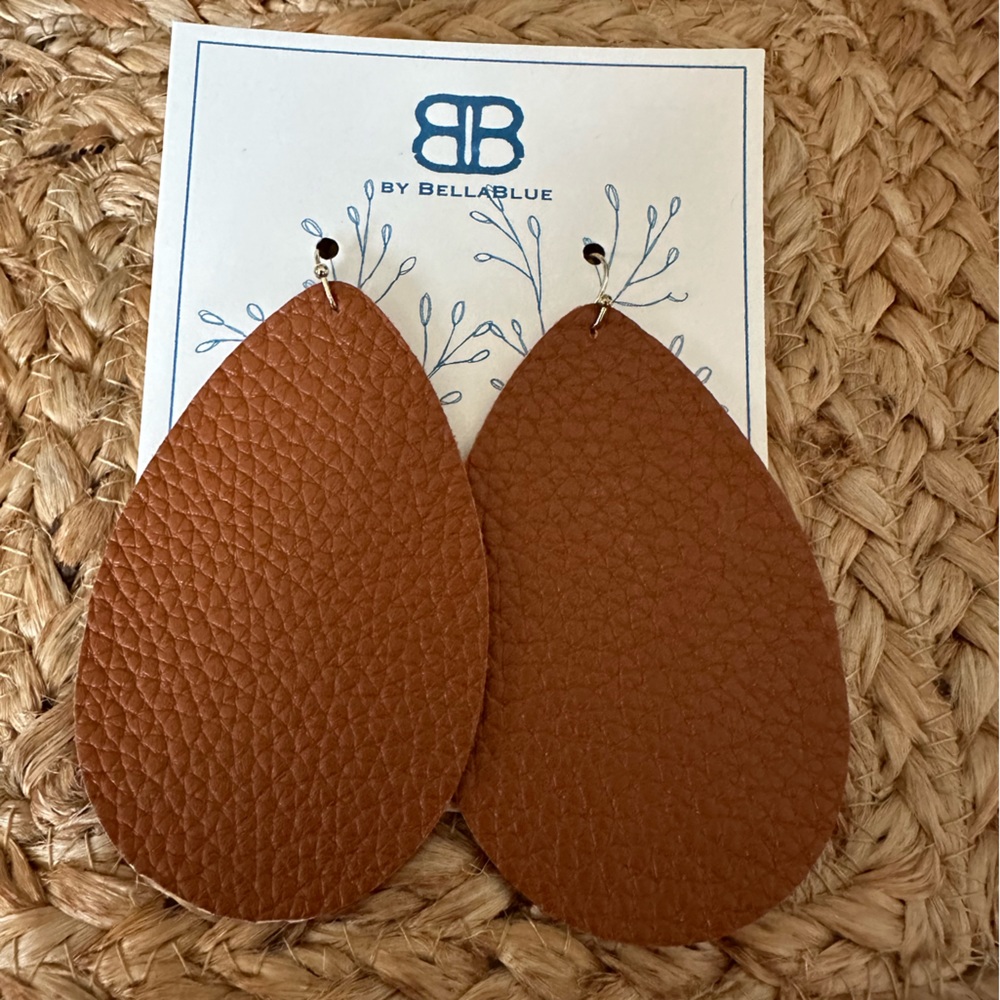New Brown Leather Teardrop Earrings